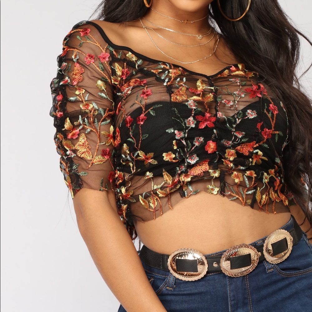 Black Floral Crop Top